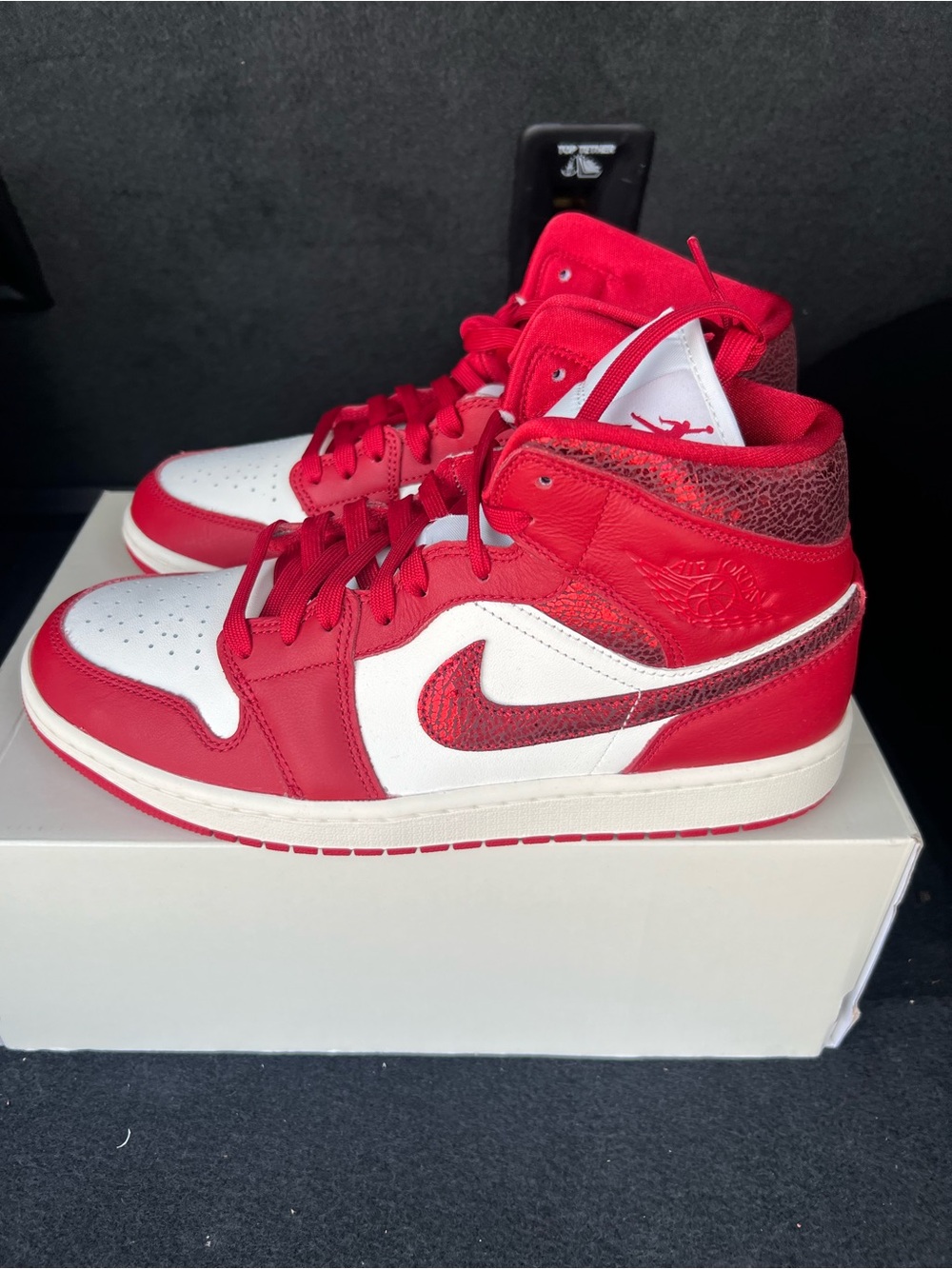 Nike Air Jordan 1 Mid Cracked Red Leather Sail Sneakers HJ9337-106 New